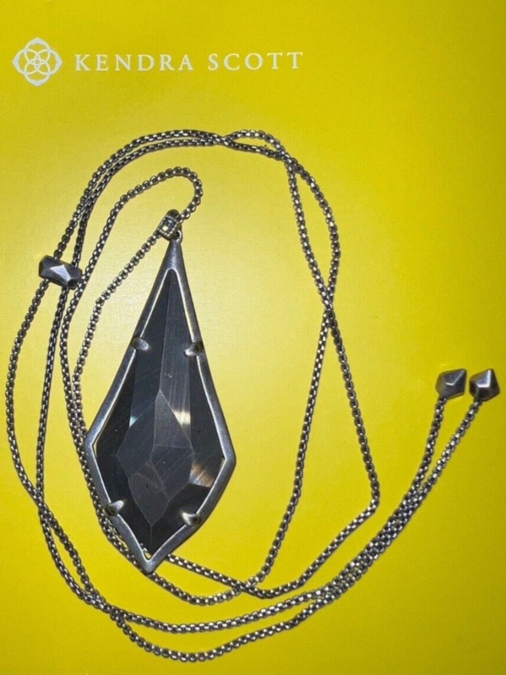 Kendra Scott Damon Adjustable Pendant Necklace Antique Silver Pyrite NWOT